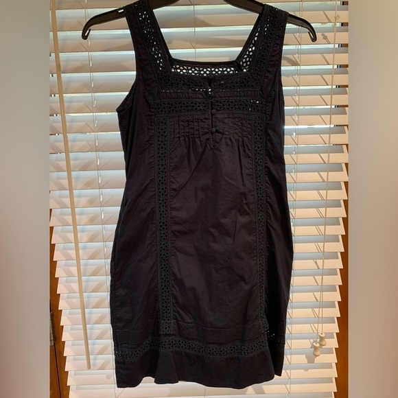 Gap Linen & Cotton Blend Navy Blue Summer Sleeveless Dress with Pockets & Lace 4 - Picture 2 of 7